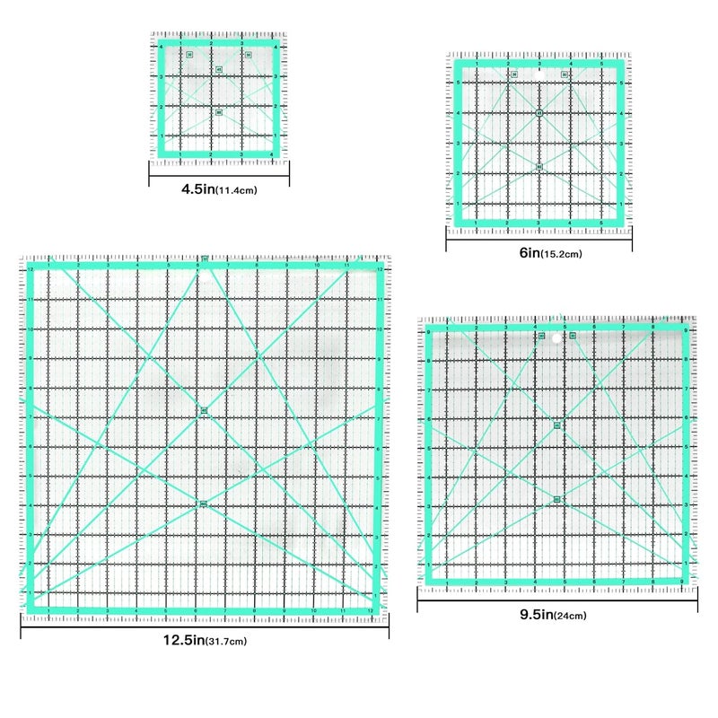MANUFORE 4pcs Square Quilting Ruler (12.5”/ 9.5”/ 6”/ 4.5”) Sewing Acrylic Ruler Anti-Slip Metric Ruler DIY Quilting Tools with Clear Printed Lines for Precise Cutting - Image 3